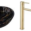 Set Countertop washbasin Sofia marble black + Bathroom faucet Lungo gold + Plug uniwersalny gold