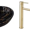 Set Lavabo da appoggio Sofia marble black + Rubinetto da bagno Lungo gold + Tappo gold