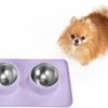 Metaliniai dubenys šunims arba katėms su neslystančiu kilimėliu, violetinė