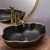 Комплект Умивалник за плот Rea Pearl black matt gold edge + Смесител за баня Lungo gold + Изпускателен клапан gold