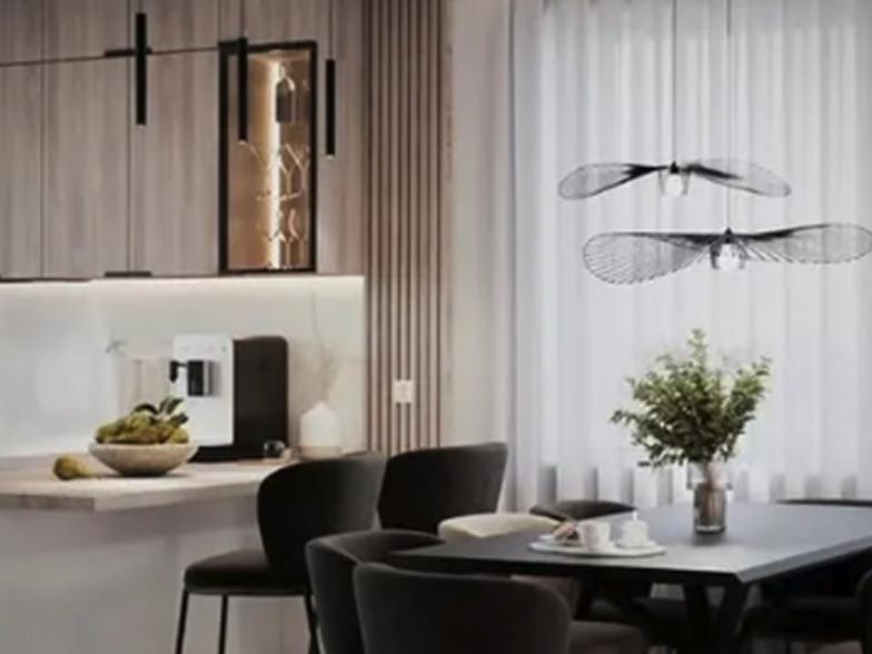 Schönes Wohnzimmer mit Küche