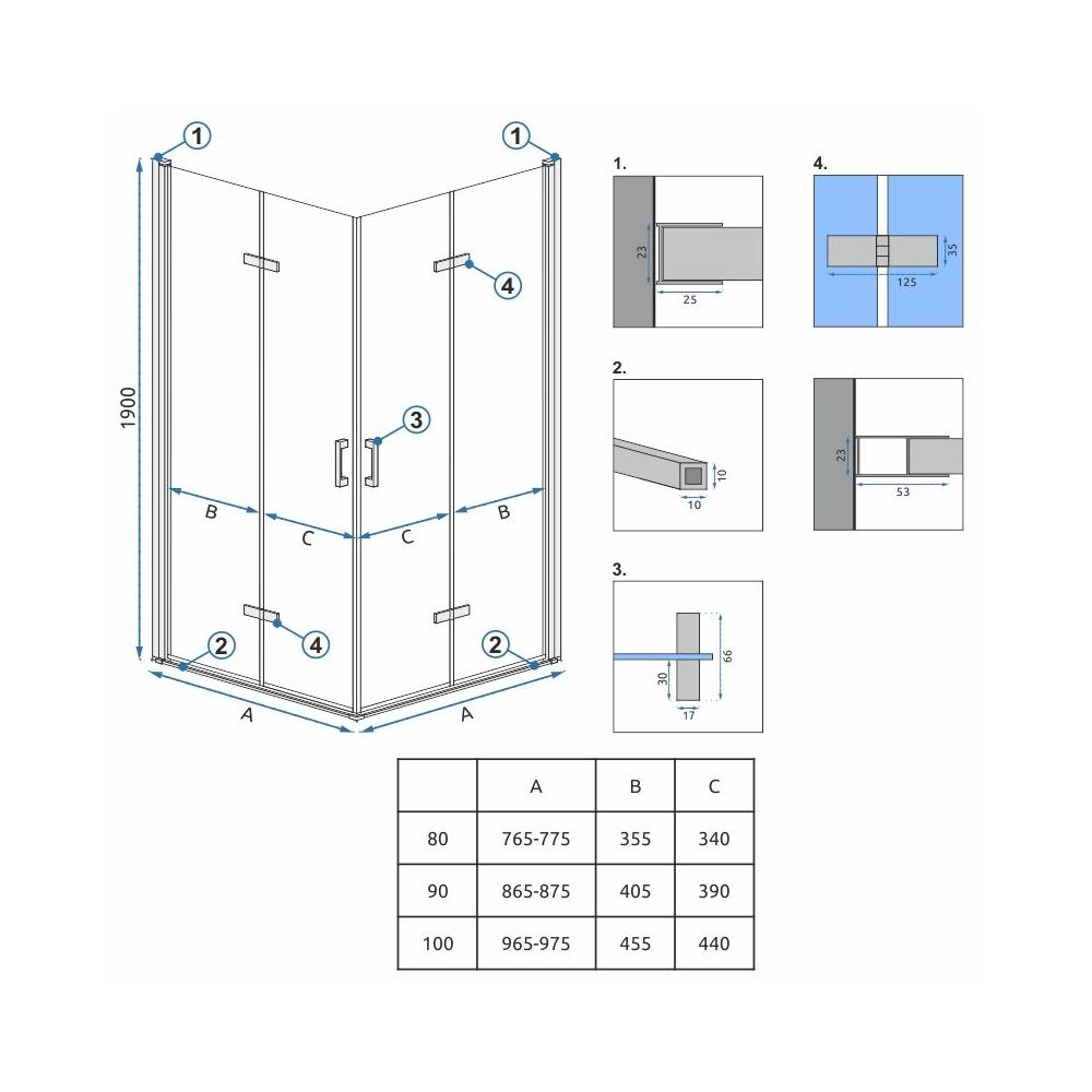 Tuš kabina Rea Molier Chrome Double 80x80