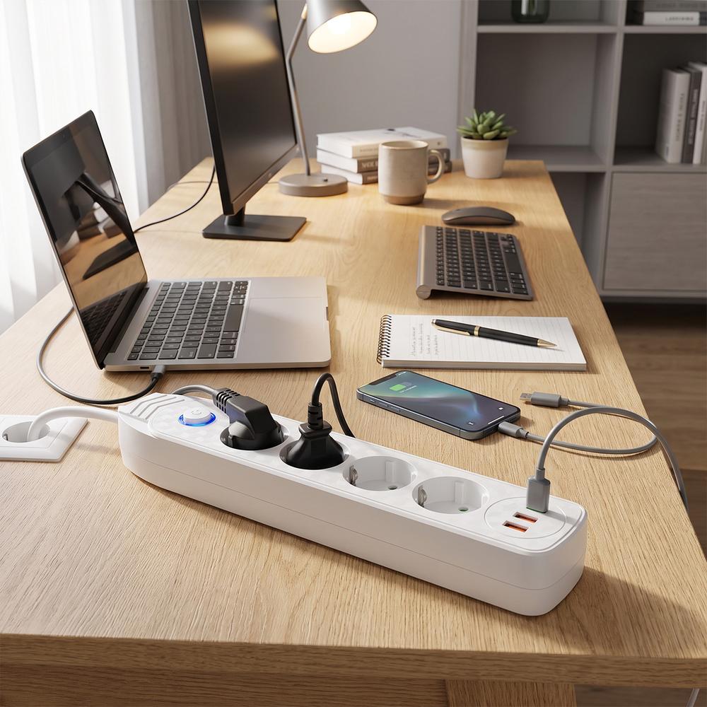 Listwa zasilająca Przedłużacz 4 gniazda + 2x USB-A + USB-C JNH025-4B Biały