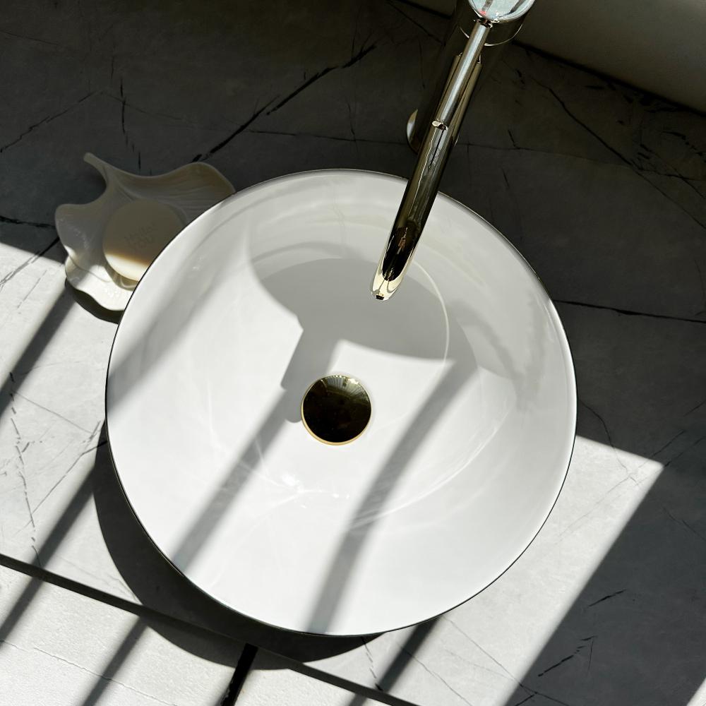 Keramički umivaonik na ploči REA STELLA Gold Brush / White