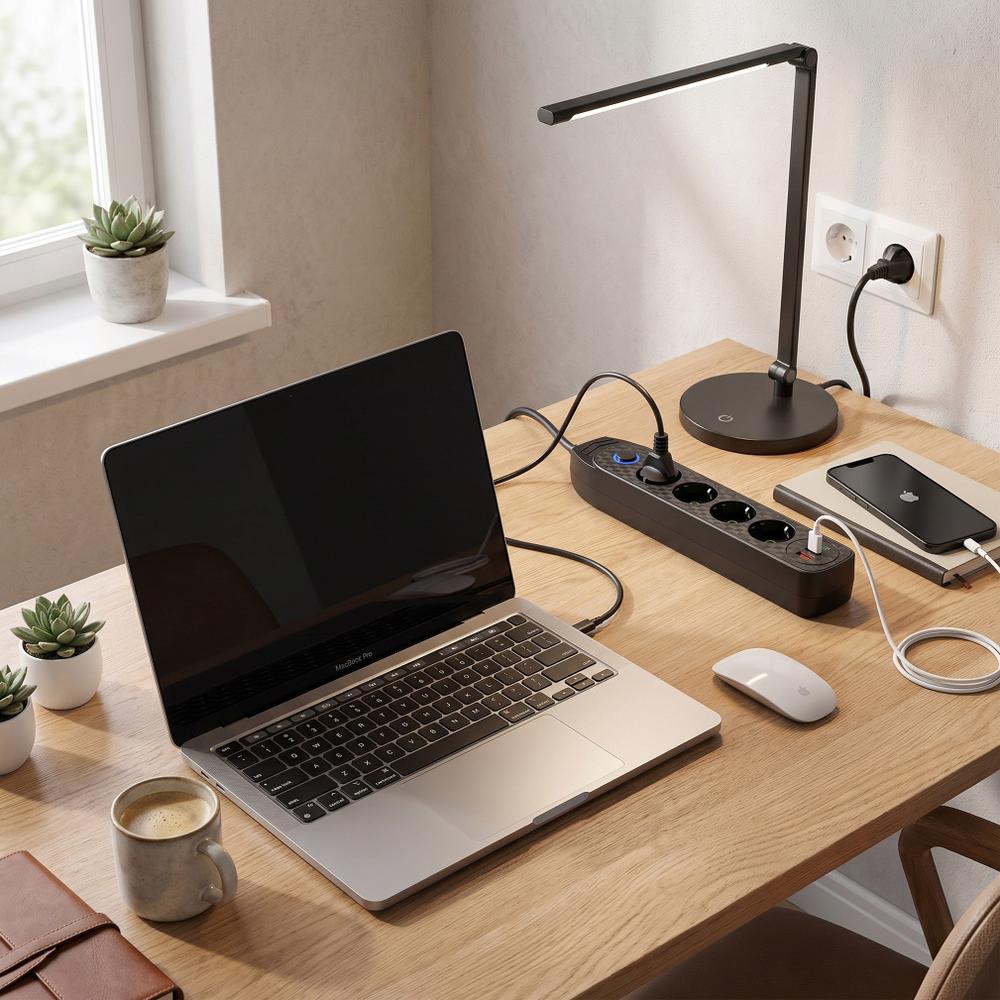 Listwa zasilająca Przedłużacz 4 gniazda + 2x USB-A + USB-C JNH025-4B Czarna