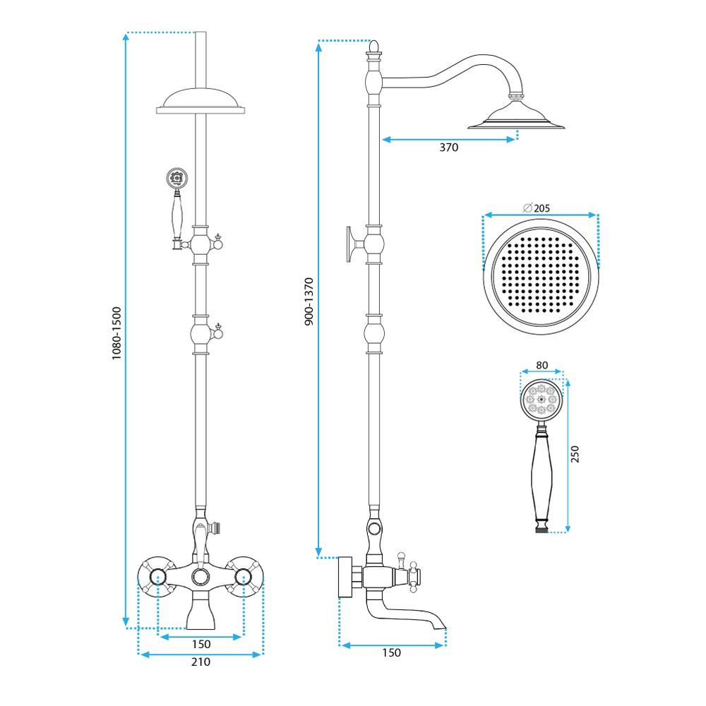 ДУШ СИСТЕМА Rea Retro Old Black