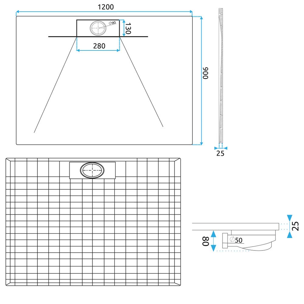 Piatto doccia Bazalt Long White 90x120