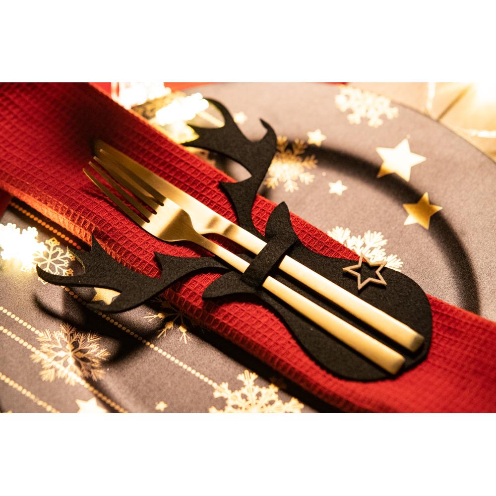 Pokrowiec na sztućce Świąteczny 4 szt. Renifer Czarny