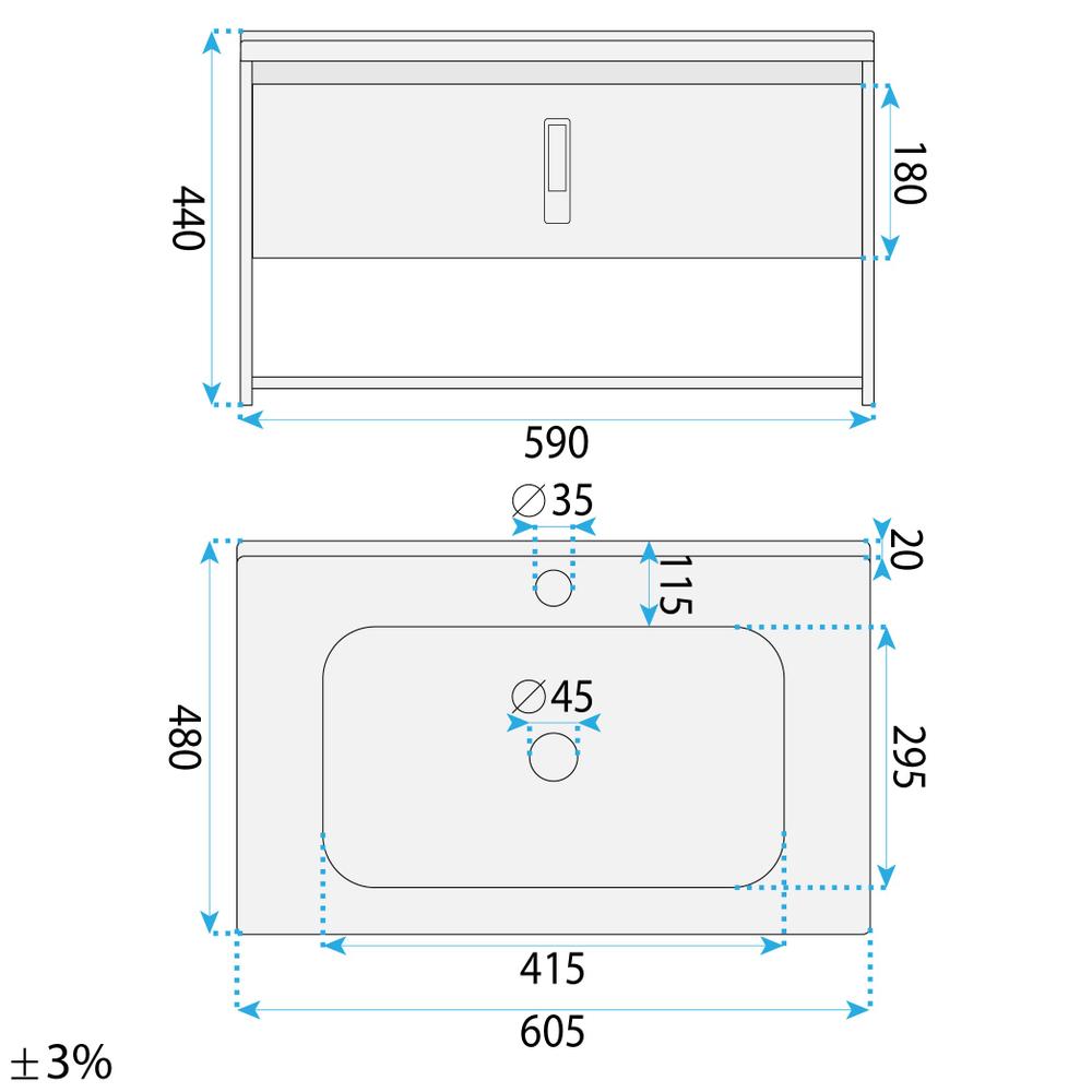 Bathroom furniture set with washbasin Toledo 60cm Grey