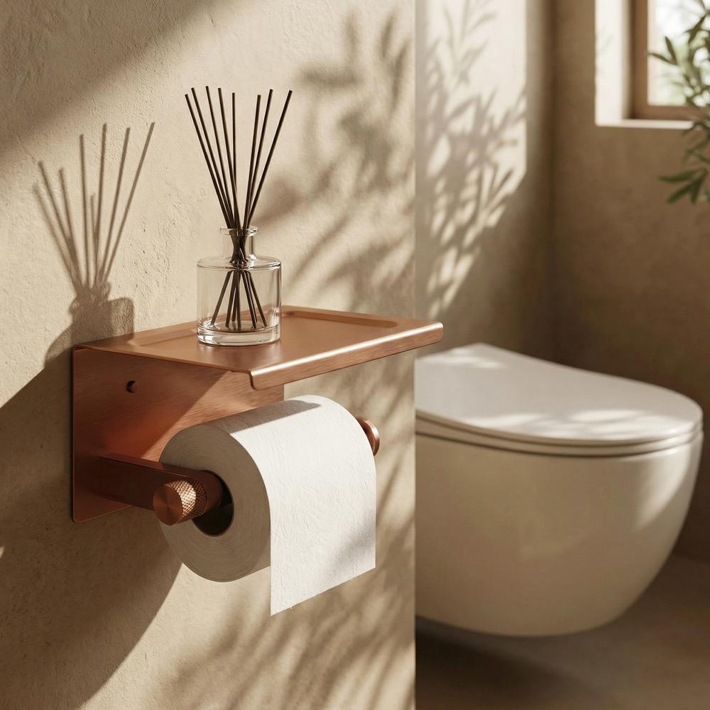 Uchwyt na papier toaletowy z półką 39105A ORI Miedź Szczotkowana