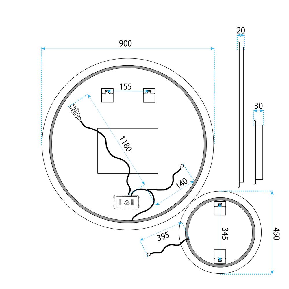 Veidrodis LED R-9045 90cm + 45cm