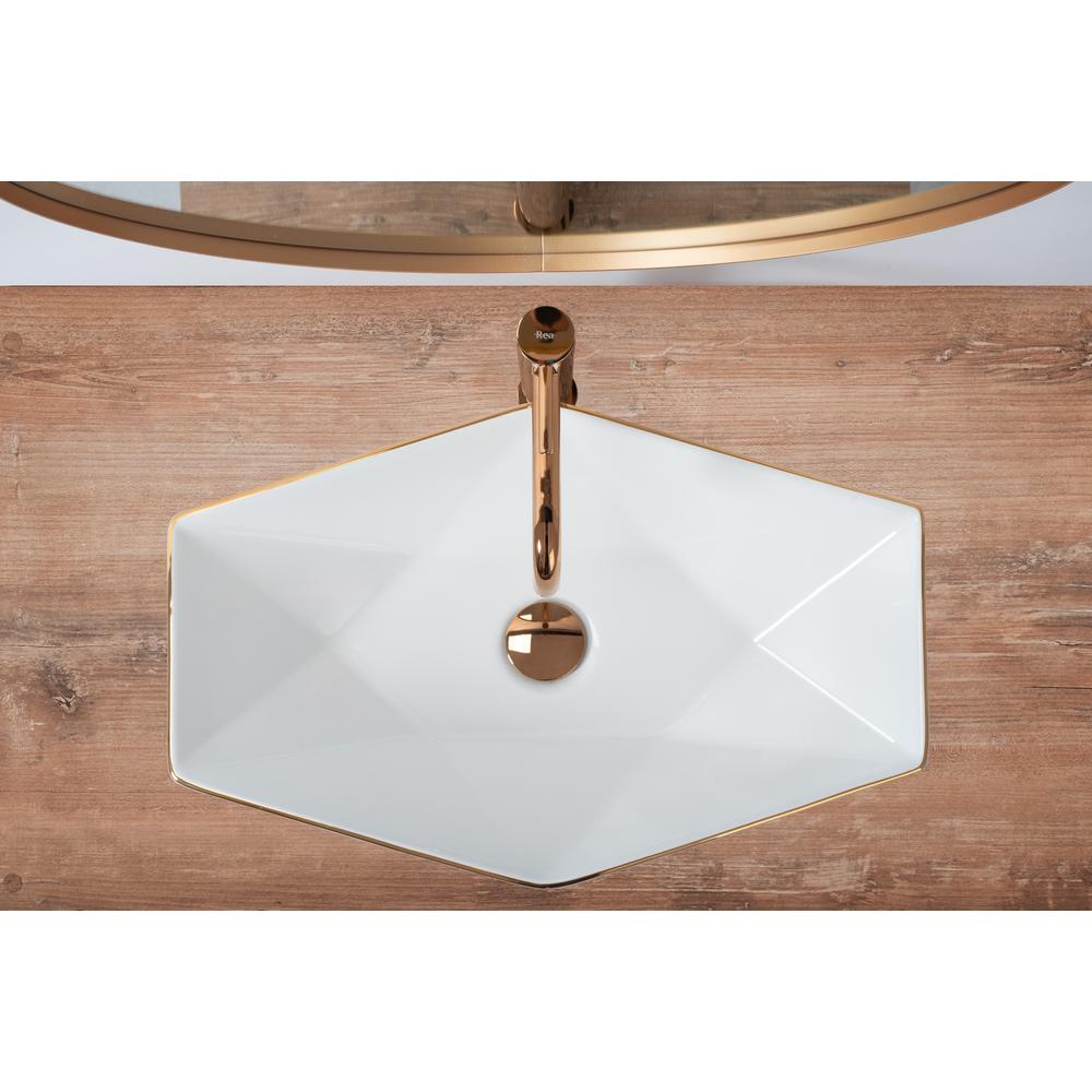 Lavabo da appoggio Rea Vegas White Rose Gold Edge