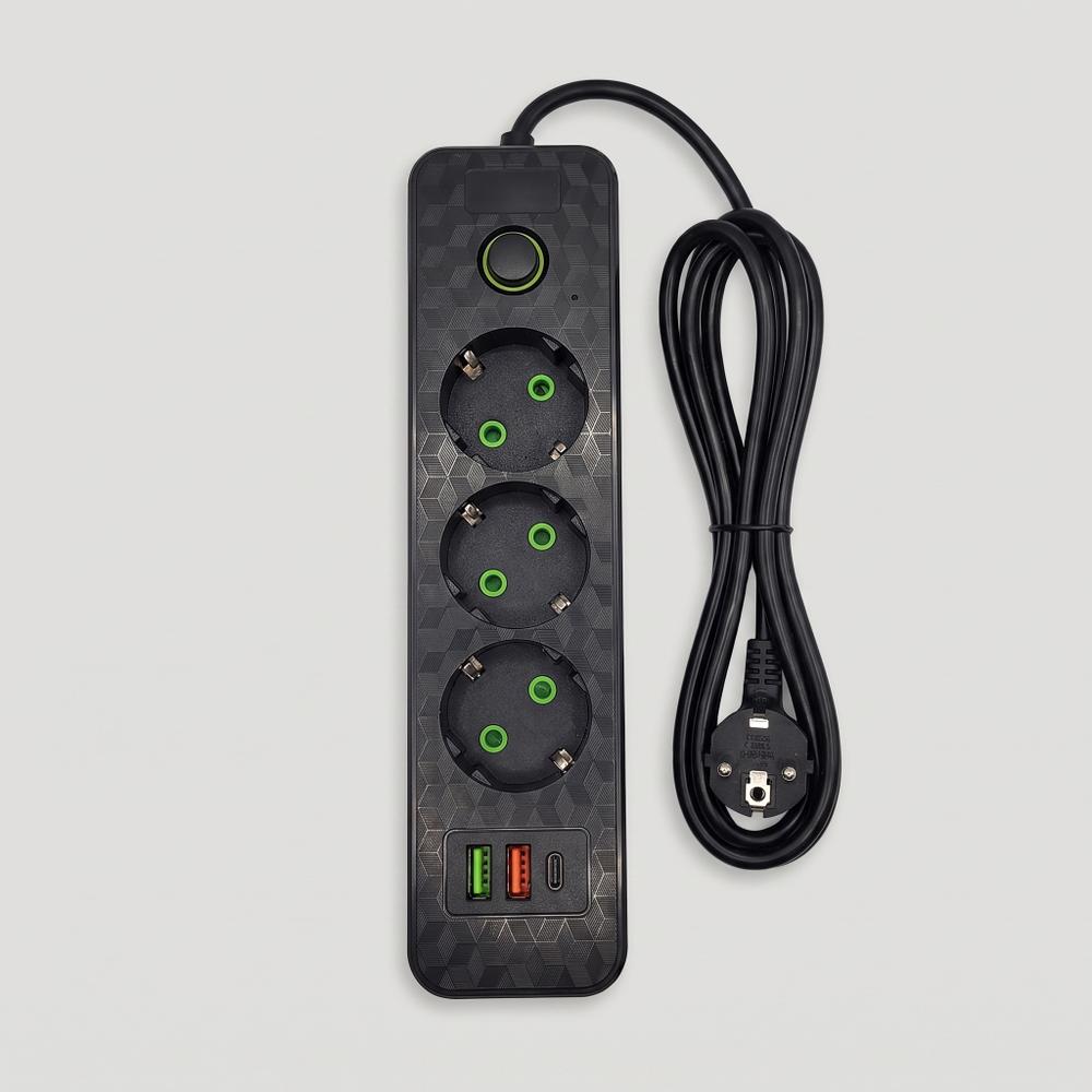 Listwa zasilająca Przedłużacz 3 gniazda + 2x USB-A + USB-C JNH020-3A Czarny