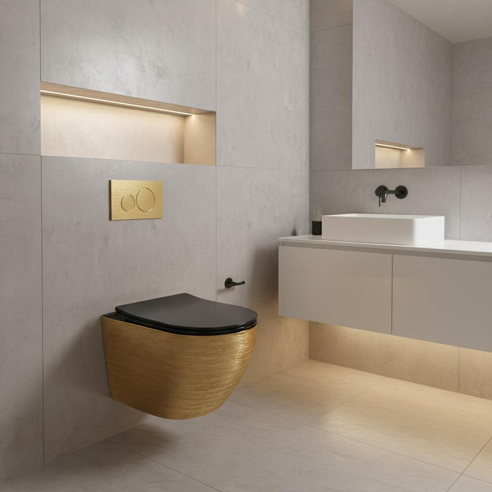 WC Schüssel Randlos Rea Carlo Mini Tornado Black Brush Gold