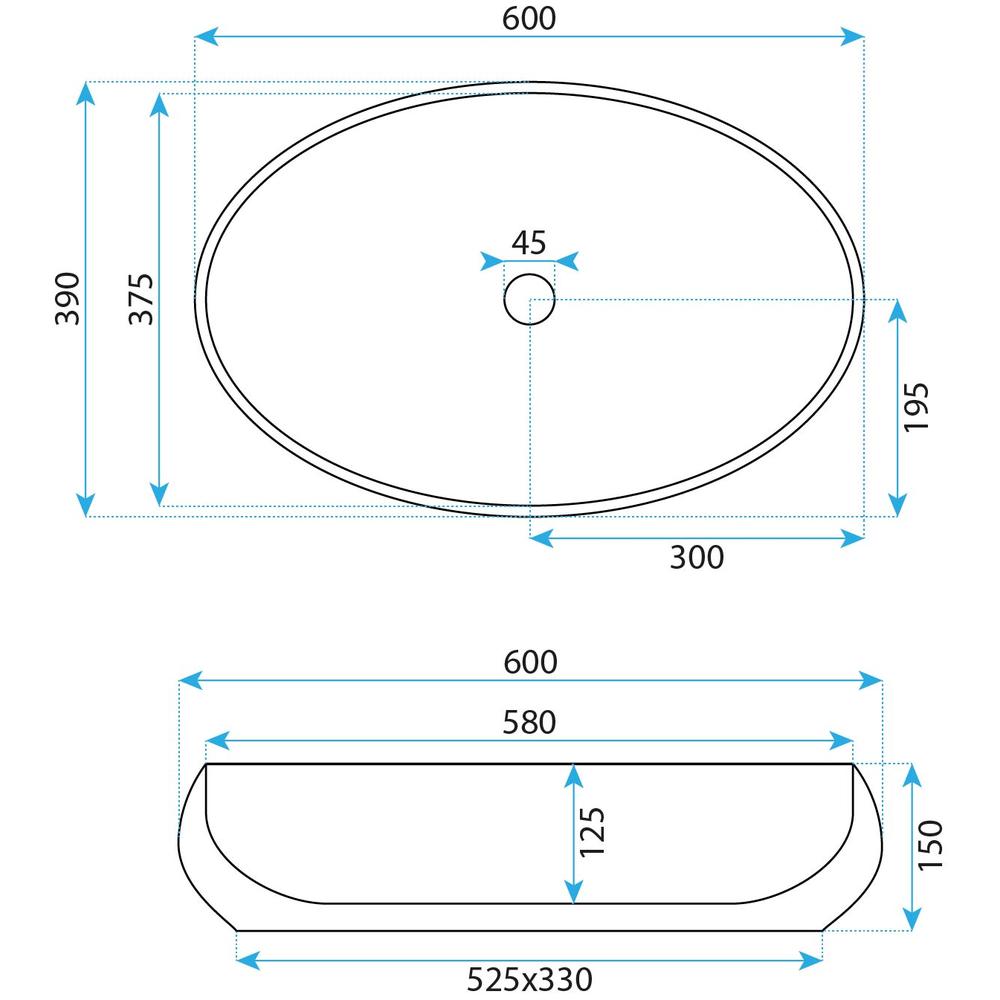 Νιπτήρας Επικαθήμενος REA Maya: 60 x 39 x 15 εκ. Γυαλιστερος