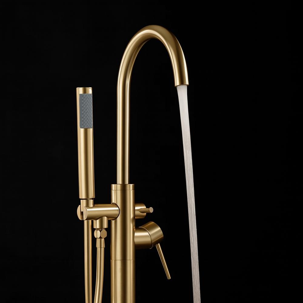 Bateria wannowa podłogowa Rea Lungo złota szczotkowana