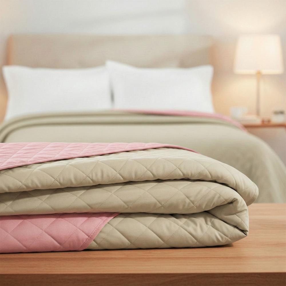 Narzuta dwustronna pikowana Inez beżowo-różowy