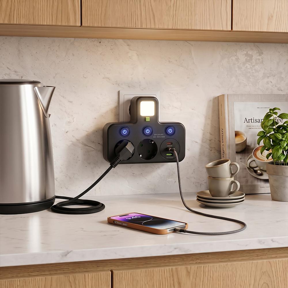 Listwa zasilająca 2 gniazda + 2x USB-A + USB-C JNH017 Czarna