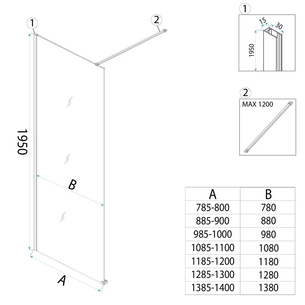 Stena za prhanje Rea Flexi Grey / Brush Gold 140