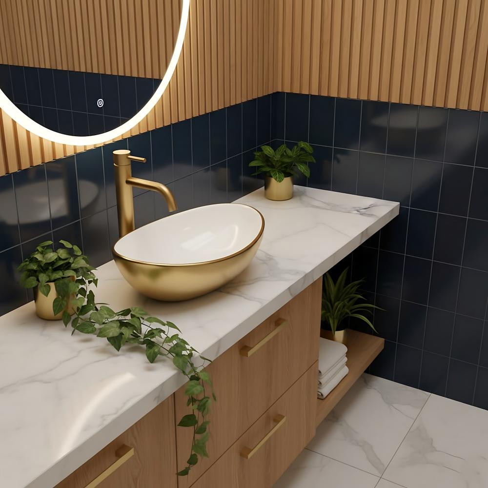 Umywalka nablatowa Basaro Sara Gold / White