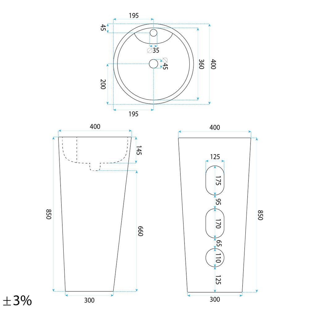 νιπτήρας δαπέδου κεραμικός/ μαρμάρινη όψη  Blanka Savana Matt  Μ: 40 x Π 40 Ύψος 85 Βάθος 14,5 εκ