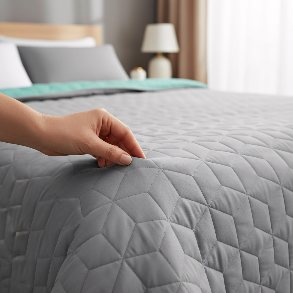 Narzuta dwustronna pikowana Diamante Mint / L.Grey