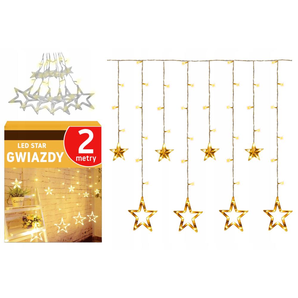 Lampki choinkowe kurtyna LED gwiazdy 2m