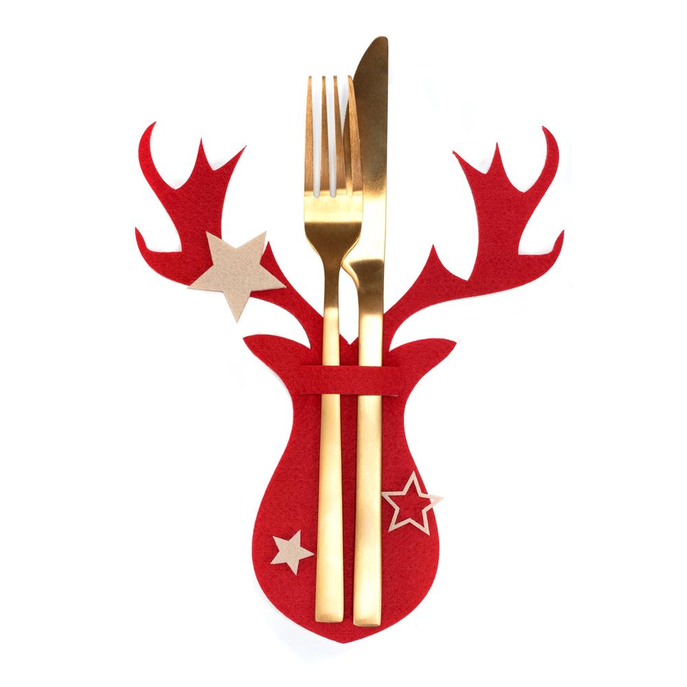 Pokrowiec na sztućce Świateczny 4 szt Renifer Czerwony 311377