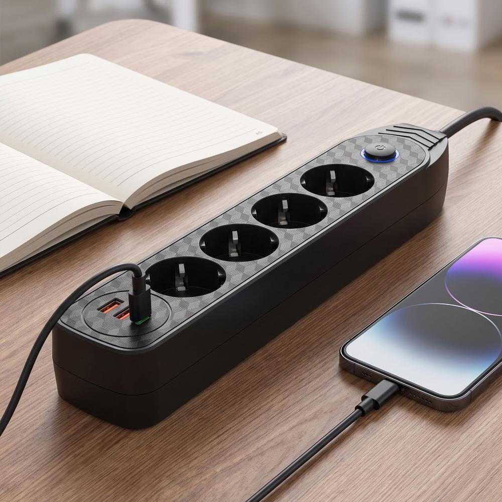 Listwa zasilająca Przedłużacz 4 gniazda + 2x USB-A + USB-C JNH025-4B Czarna