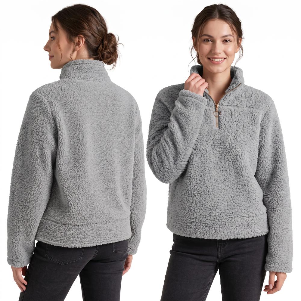 Bluza Damska Sherpa z kołnierzem Light Grey l