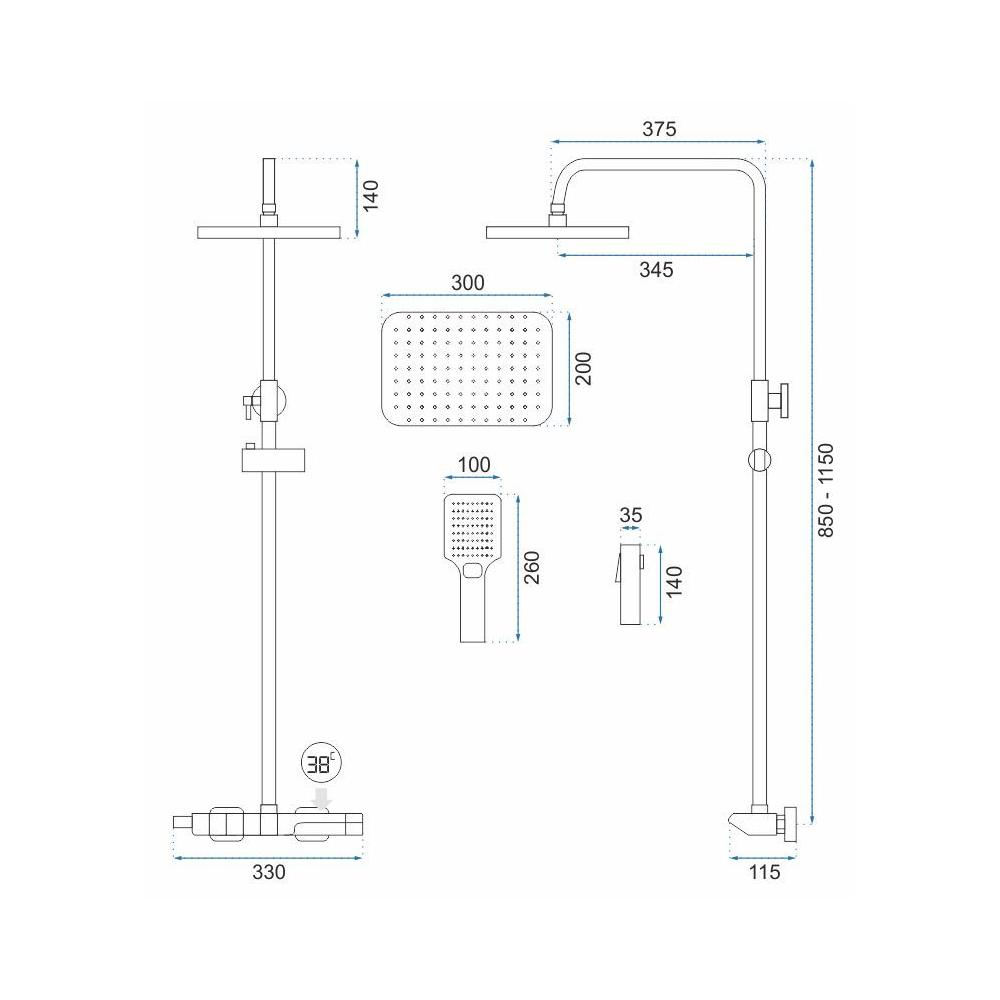 Sprchový set s termostatem REA ROB Nickiel Brush INOX