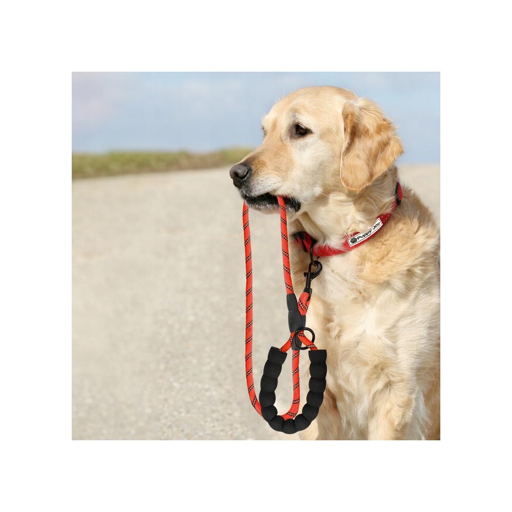 Smycz i obroża dla psa odblaskowa  PJ-035 czerwona