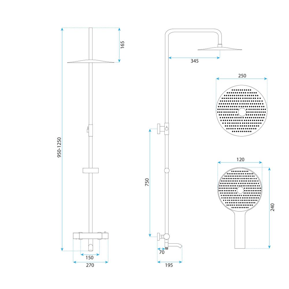 Kit de douche avec thermostat Lungo Diamond Gold Brush