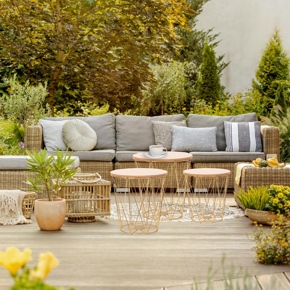 Komplet  trzech stolików drucianych TWINS gold