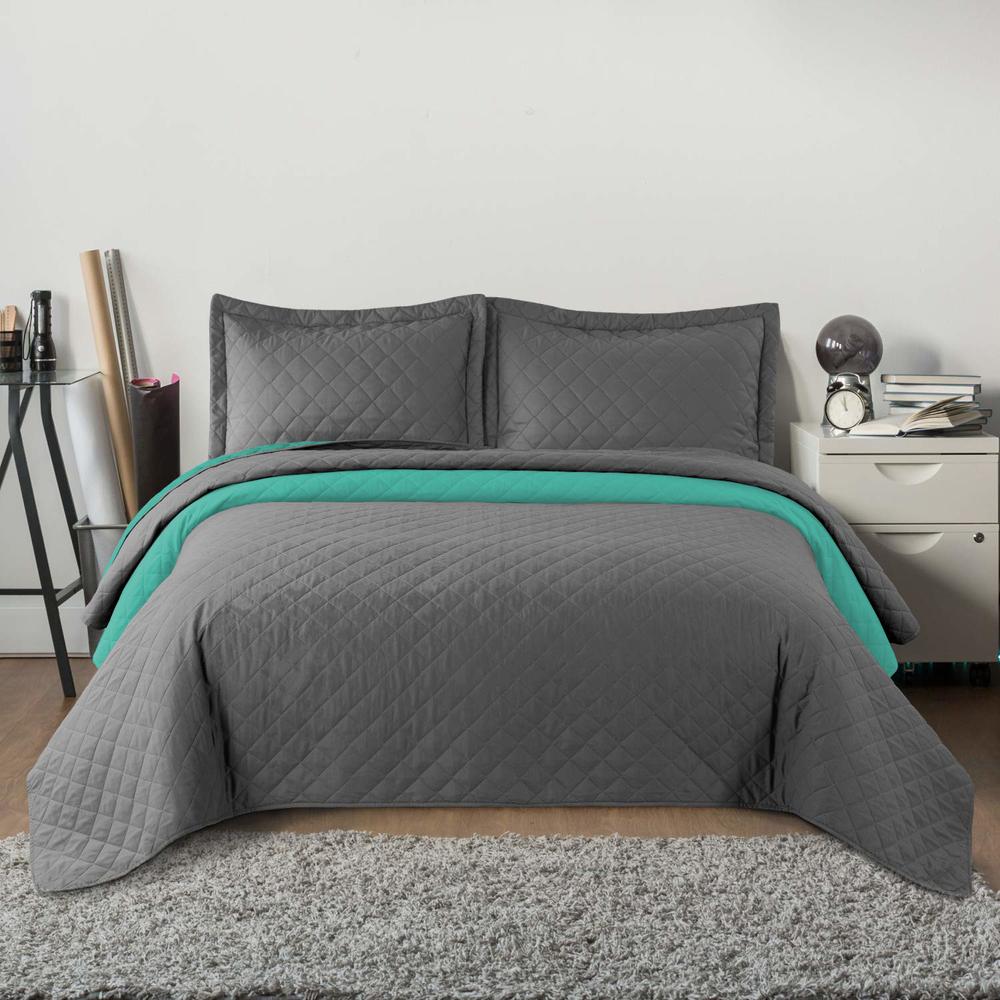 Narzuta dwustronna pikowana Inez  ciemnoszary-miętowy