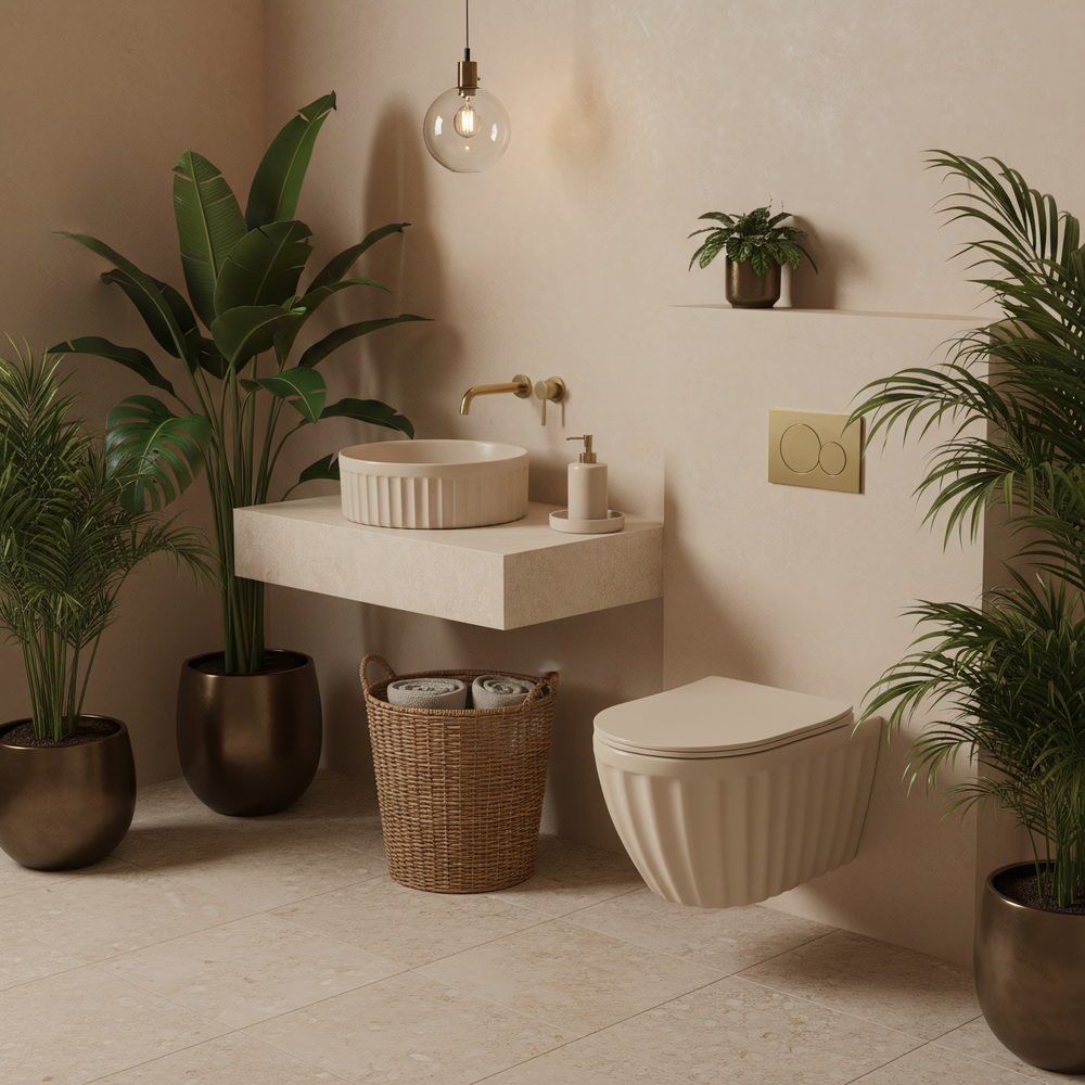 Zestaw Misa WC Duo podwieszana + Umywalka nablatowa Rea Duo Caffe Latte Matt