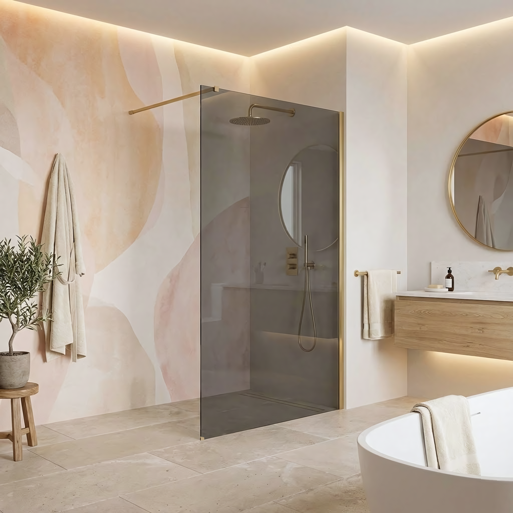 Walk-in dušas siena Rea Flexi Grey / Brush Gold 120