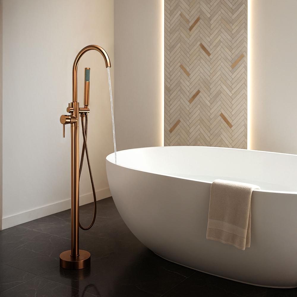 Bateria wannowa podłogowa Rea Lungo miedź szczotkowana