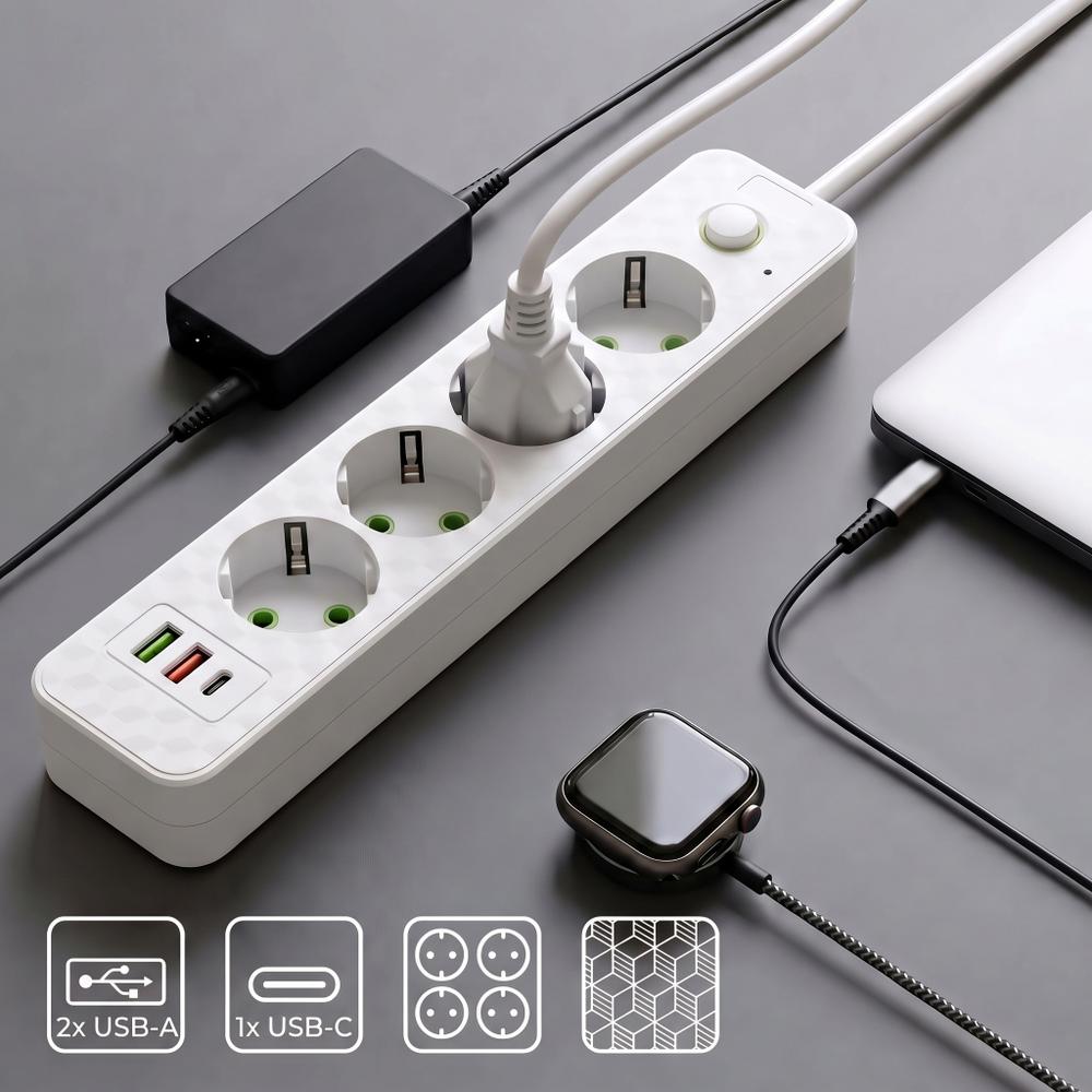 Listwa zasilająca Przedłużacz 4 gniazda + 2x USB-A + USB-C JNH021-4A Biały