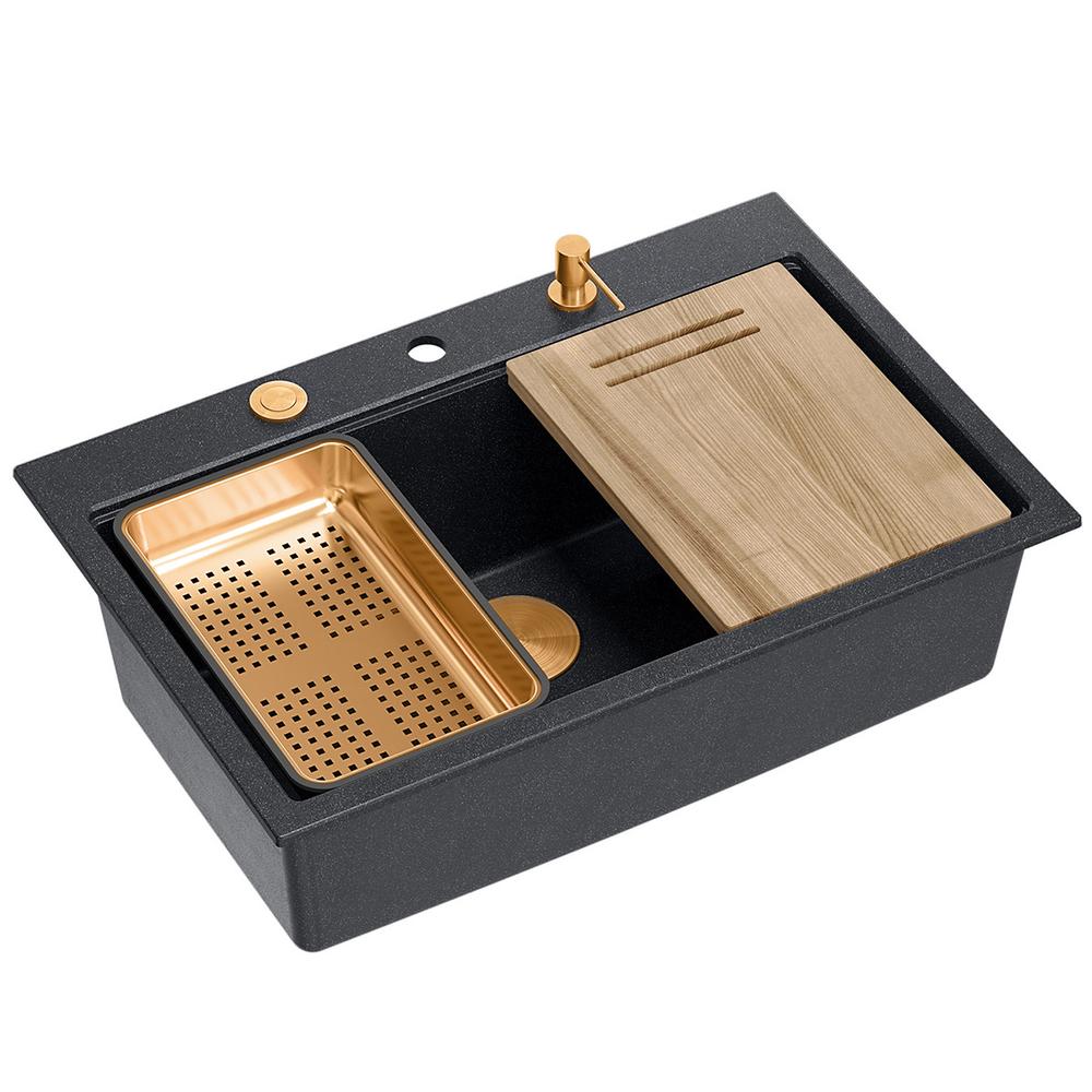 granitový drez MARC 110 WORKSTATION Black Metallic