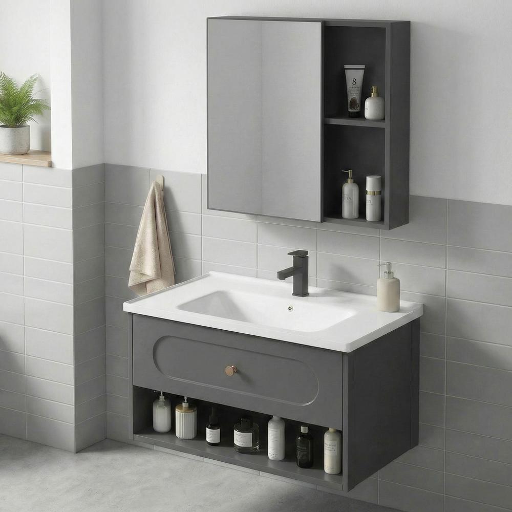 Conjunto de muebles de baño con lavabo River 60cm Grey
