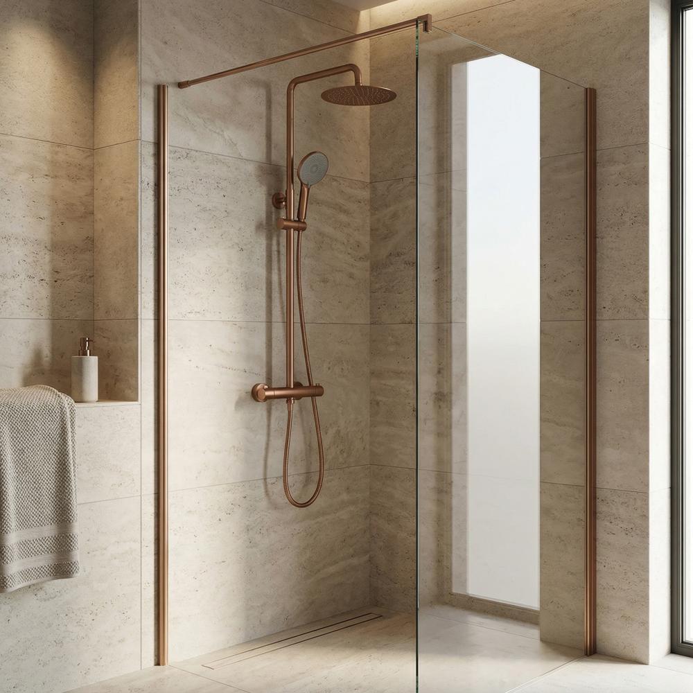 Set de duș fără pipă cu termostat Rea Lungo Copper Brush