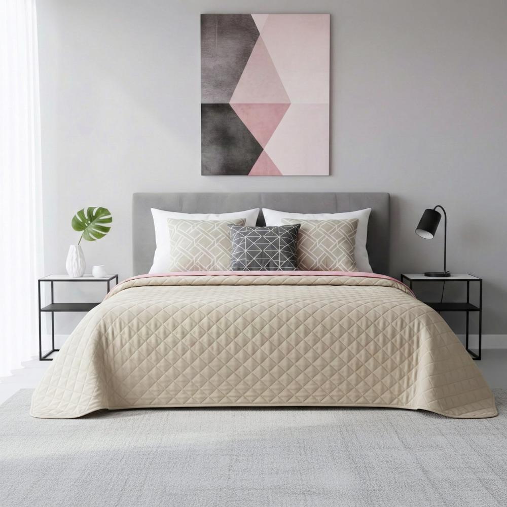 Narzuta dwustronna pikowana Inez beżowo-różowy