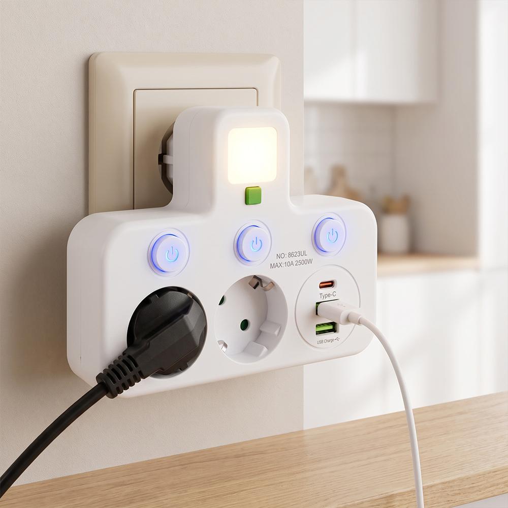 Listwa zasilająca 2 gniazda + 2x USB-A + USB-C JNH017 Biała