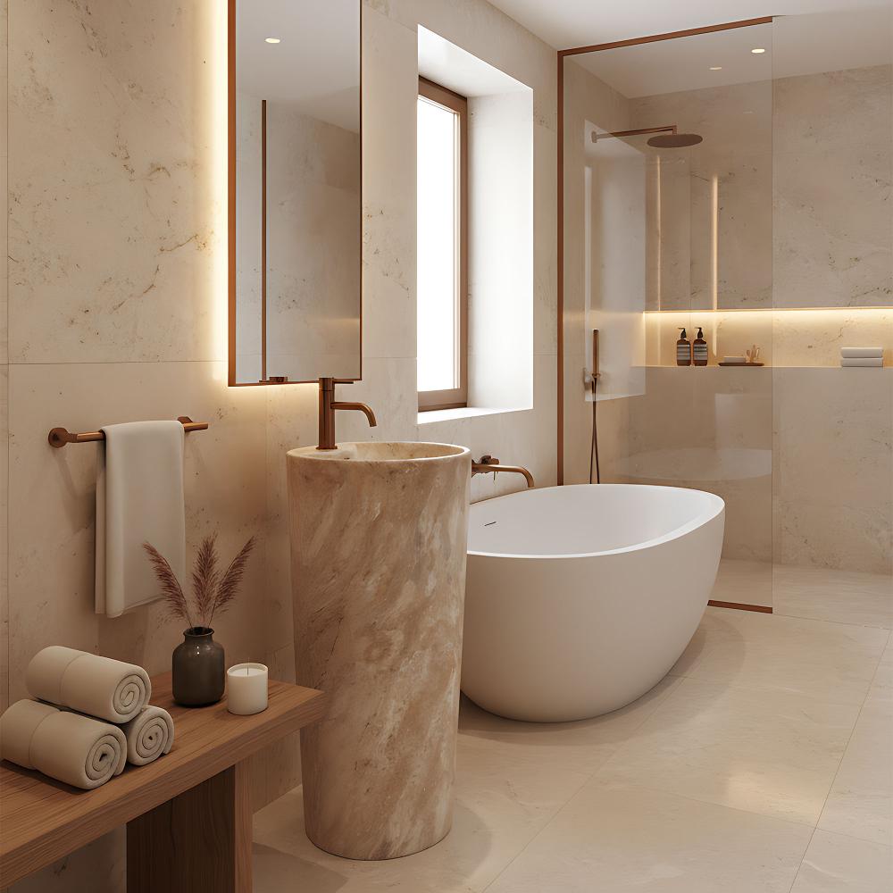 νιπτήρας δαπέδου κεραμικός/ μαρμάρινη όψη  Blanka Savana Matt  Μ: 40 x Π 40 Ύψος 85 Βάθος 14,5 εκ