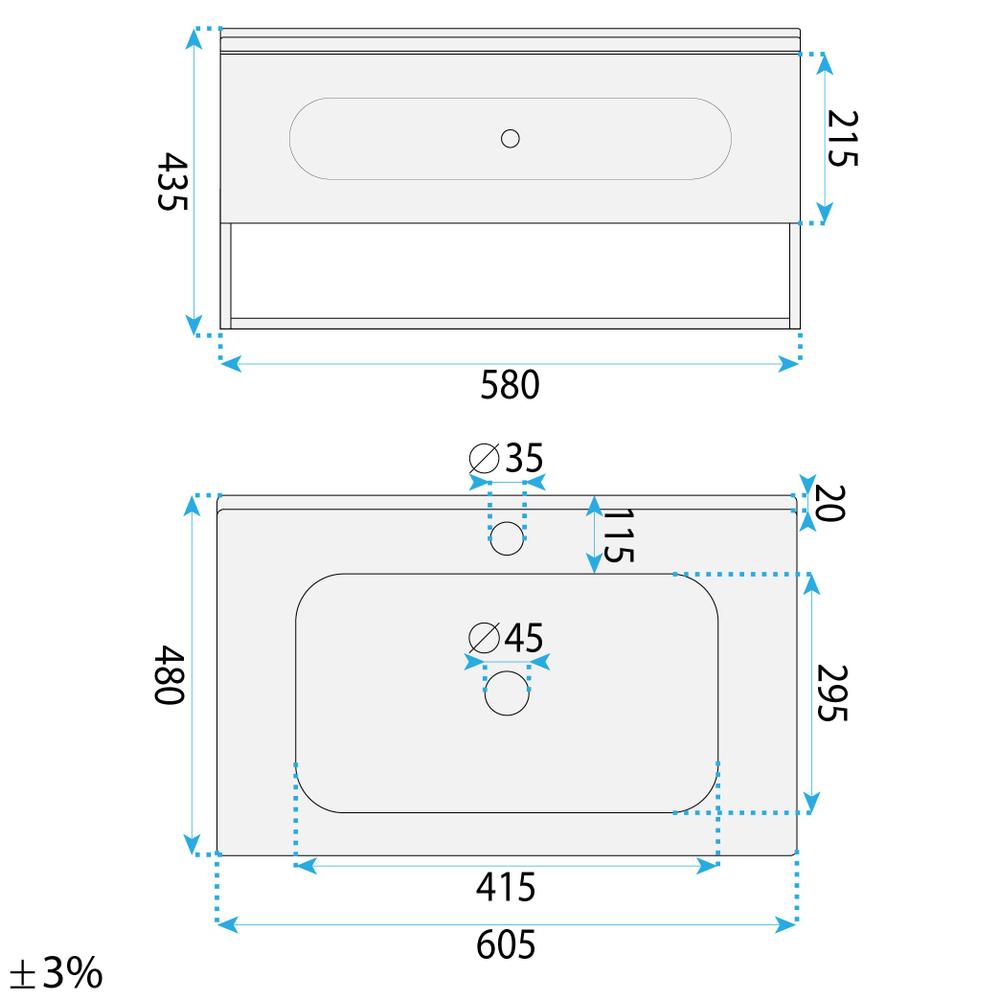 Zestaw mebli łazienkowych z Umywalką River 60cm Szary