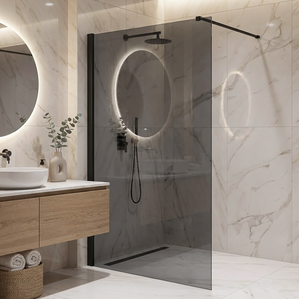 Stena za prhanje Rea Flexi Grey / Black 140