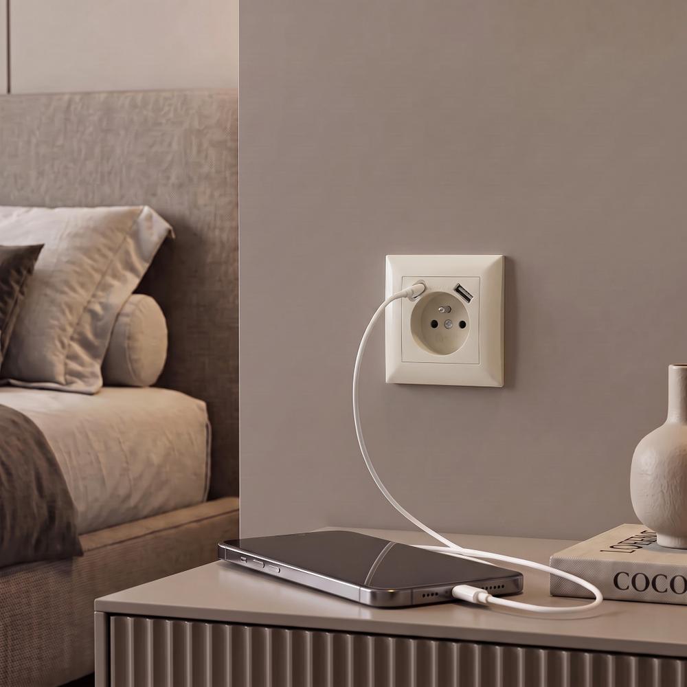Gniazdo pojedyncze z uziemieniem + USB-A USB-C OSTE JNH004-G Beżowe