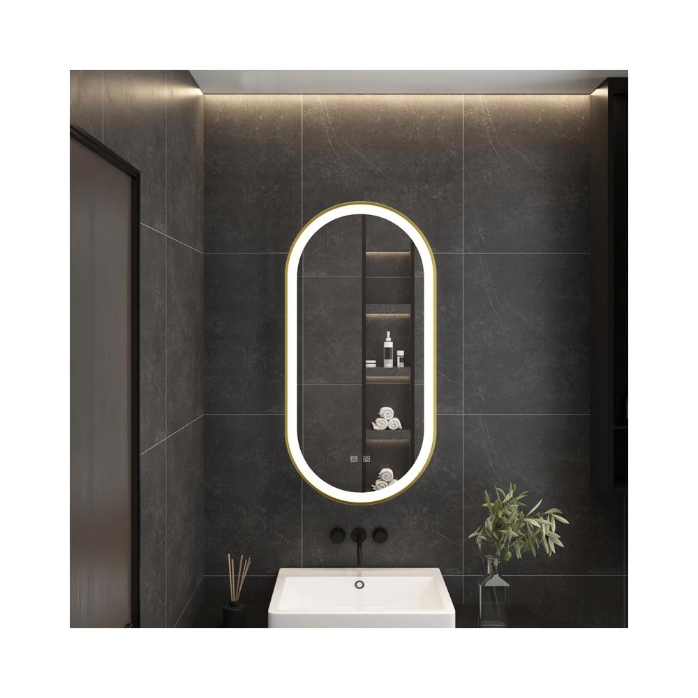 Mirror LED OVL 50x100cm Brush Gold