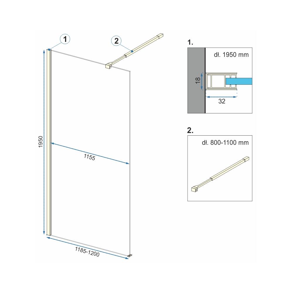 Τοίχος ντους Rea Aero Gold 120 Walk In